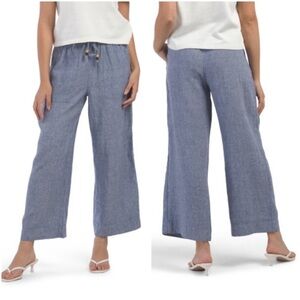 Martha Stewart Collection Blue Wide-Leg Boho Linen Pants Size Large
